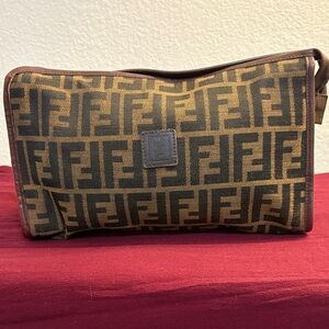 Fendi Tan and Black Monogram Clutch